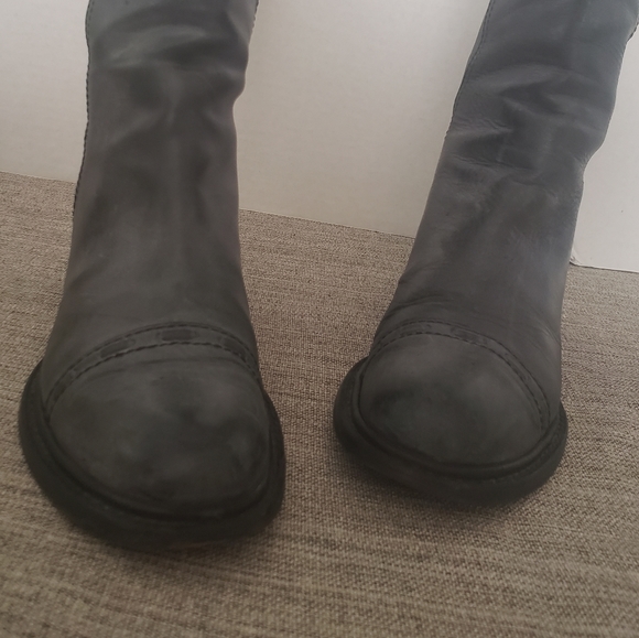 Chloe Steel Gray Mid Calf Leather Riding Boots - Picture 4 of 13